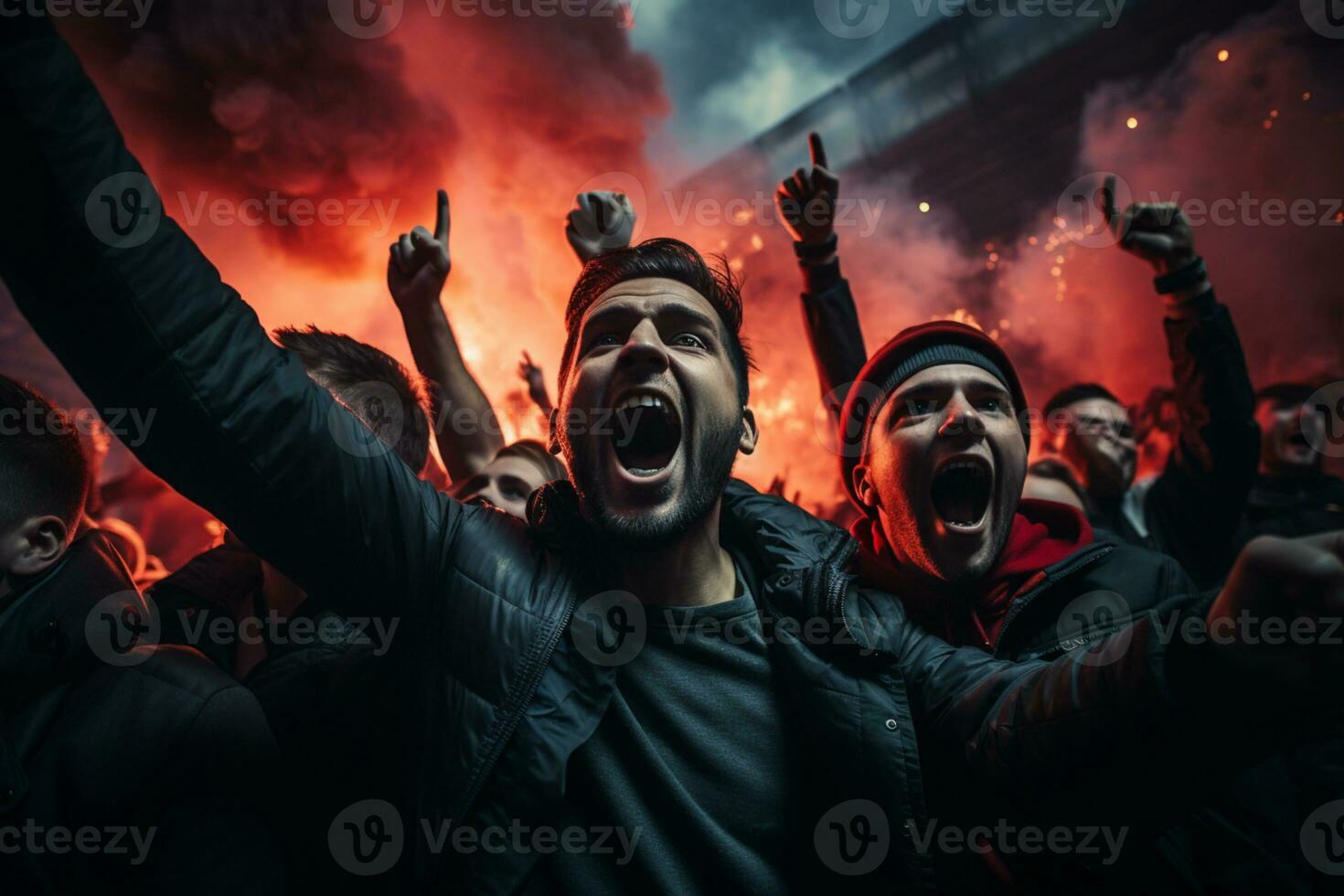 Fans cheering after their team scored a goal AI Generated photo