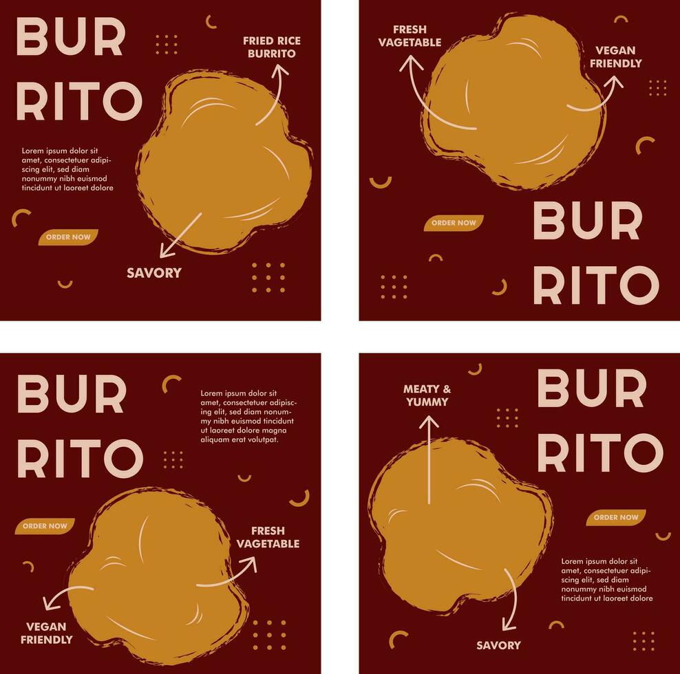 Burrito Template menu set for social media vector