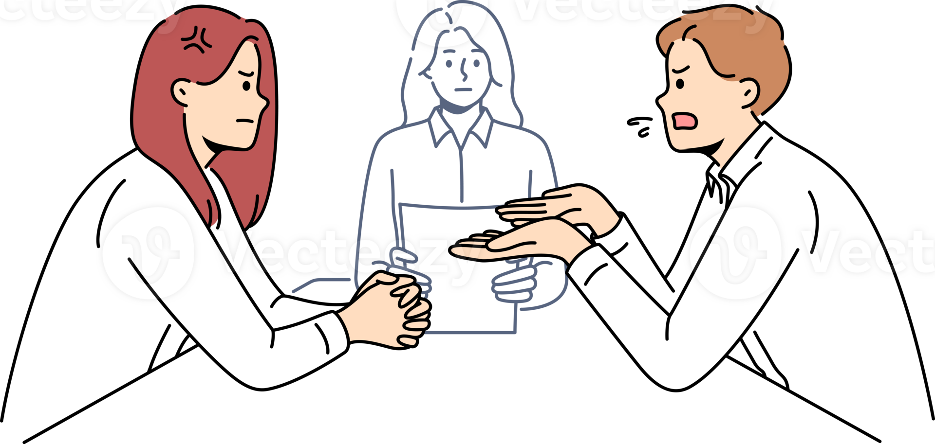 Husband and wife are arguing in lawyer office arguing out relationship during filing for divorce png