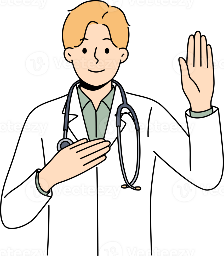 médico pronuncia hipocrático juramento e coloca mão em coração, promissor para Segue médico regras png