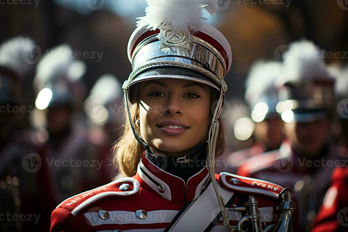 Marching band troops as they march along the street or march as part of a ceremony AI Generated photo