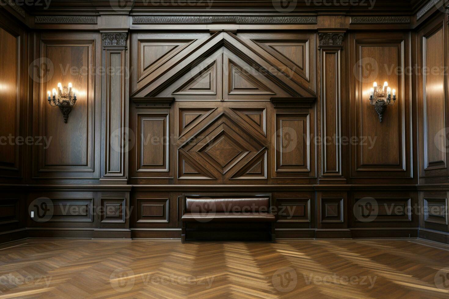 Luxury wood paneling background or texture on hall or courtroom AI Generated photo