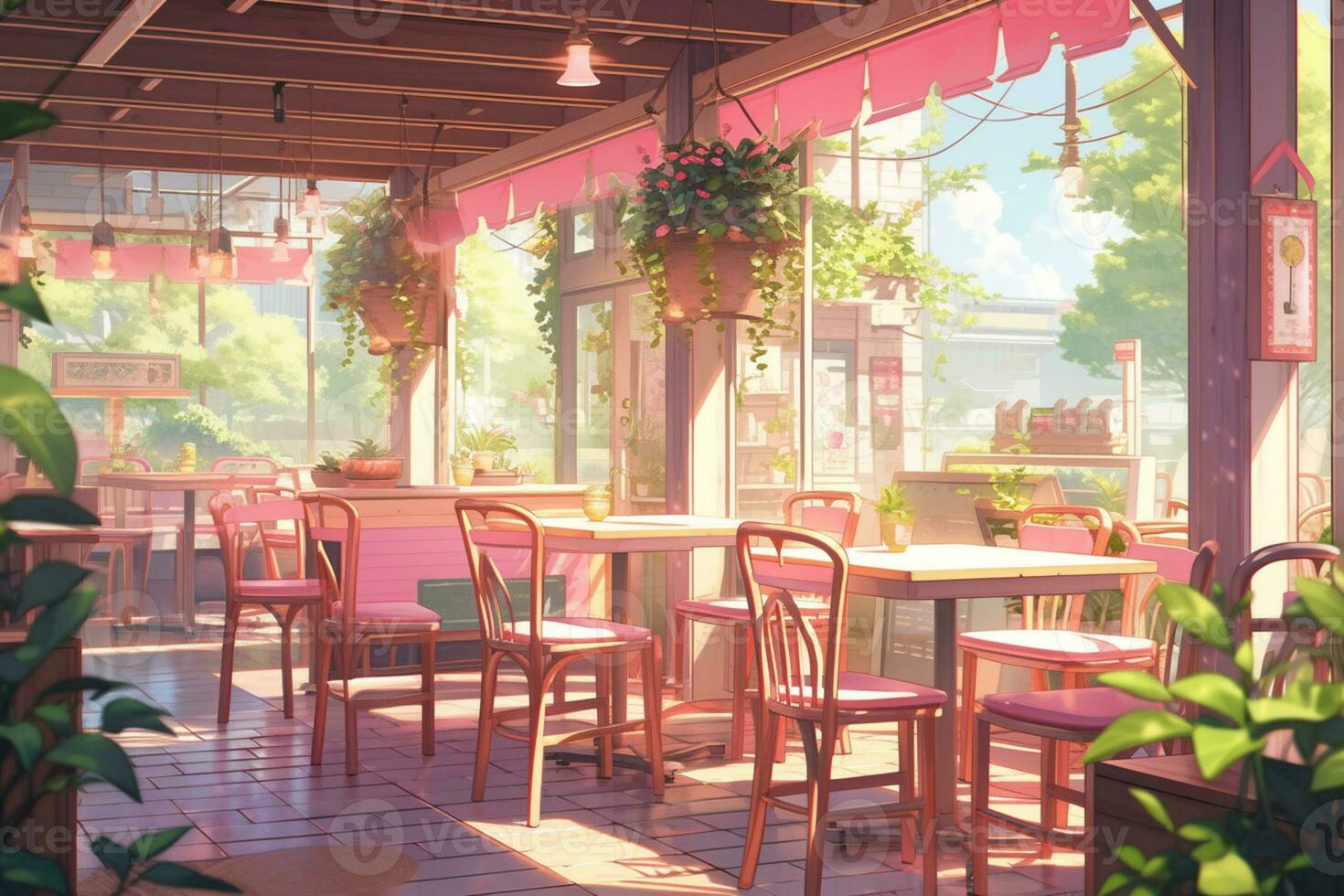 Illustration of a cafe interior during morning AI generated photo