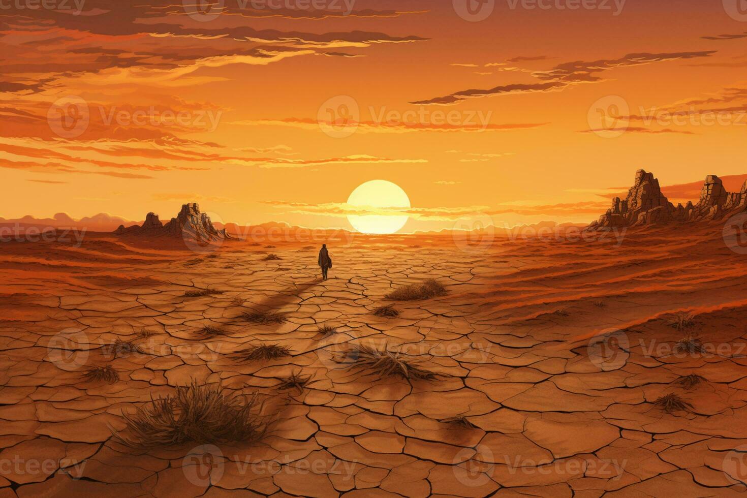 Illustration of massive draught, dry cracked land, el nino AI generated photo