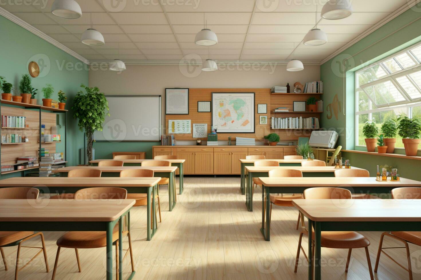 Interior of a classroom with natural light AI generated photo