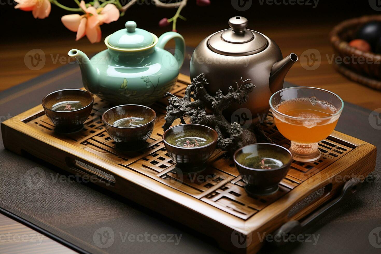 Set of Chinese tea ready to be served during festives AI generated photo