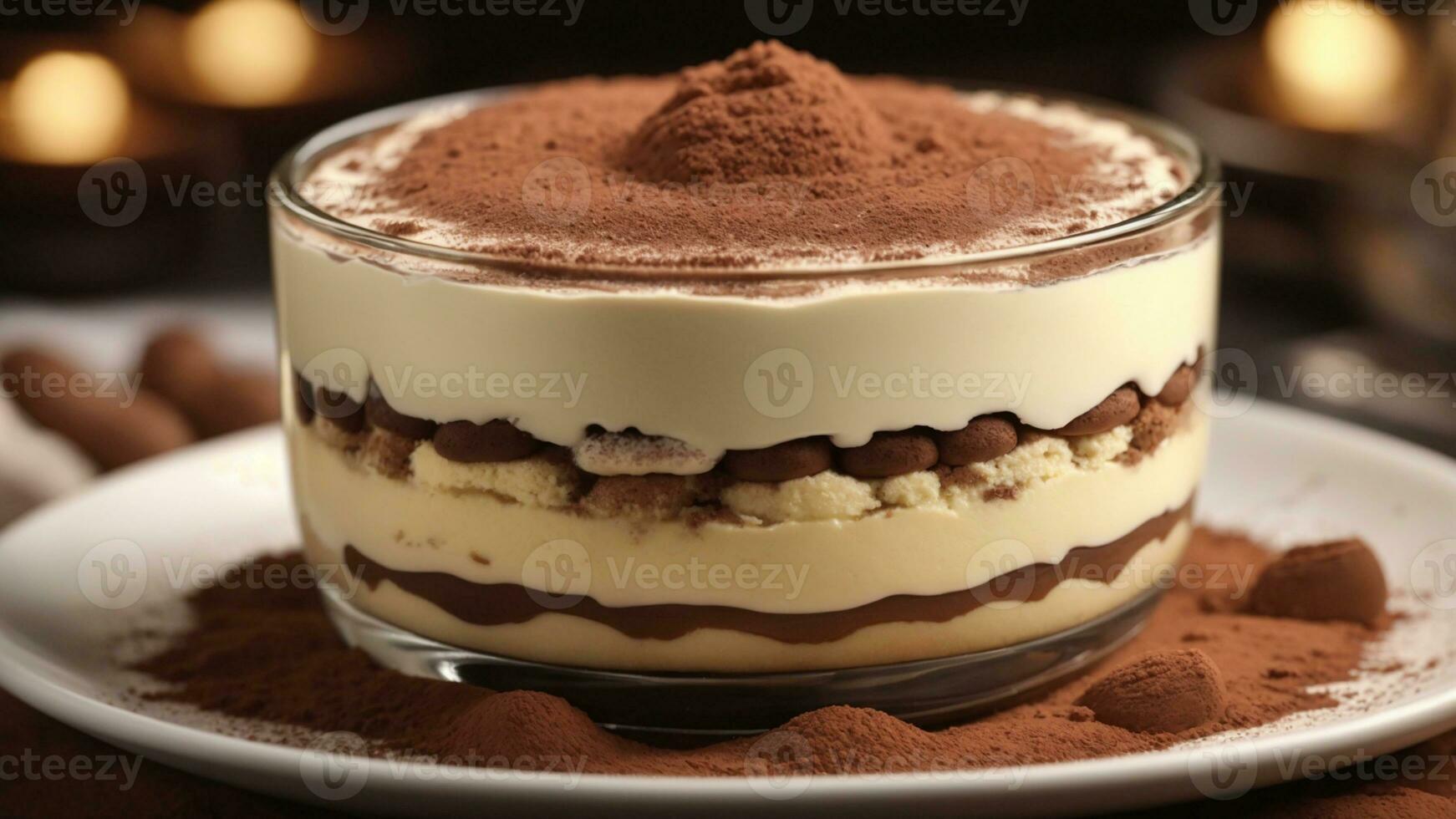 A close-up shot of a freshly prepared tiramisu, focusing on the layers of coffee-soaked ladyfingers AI Generative photo