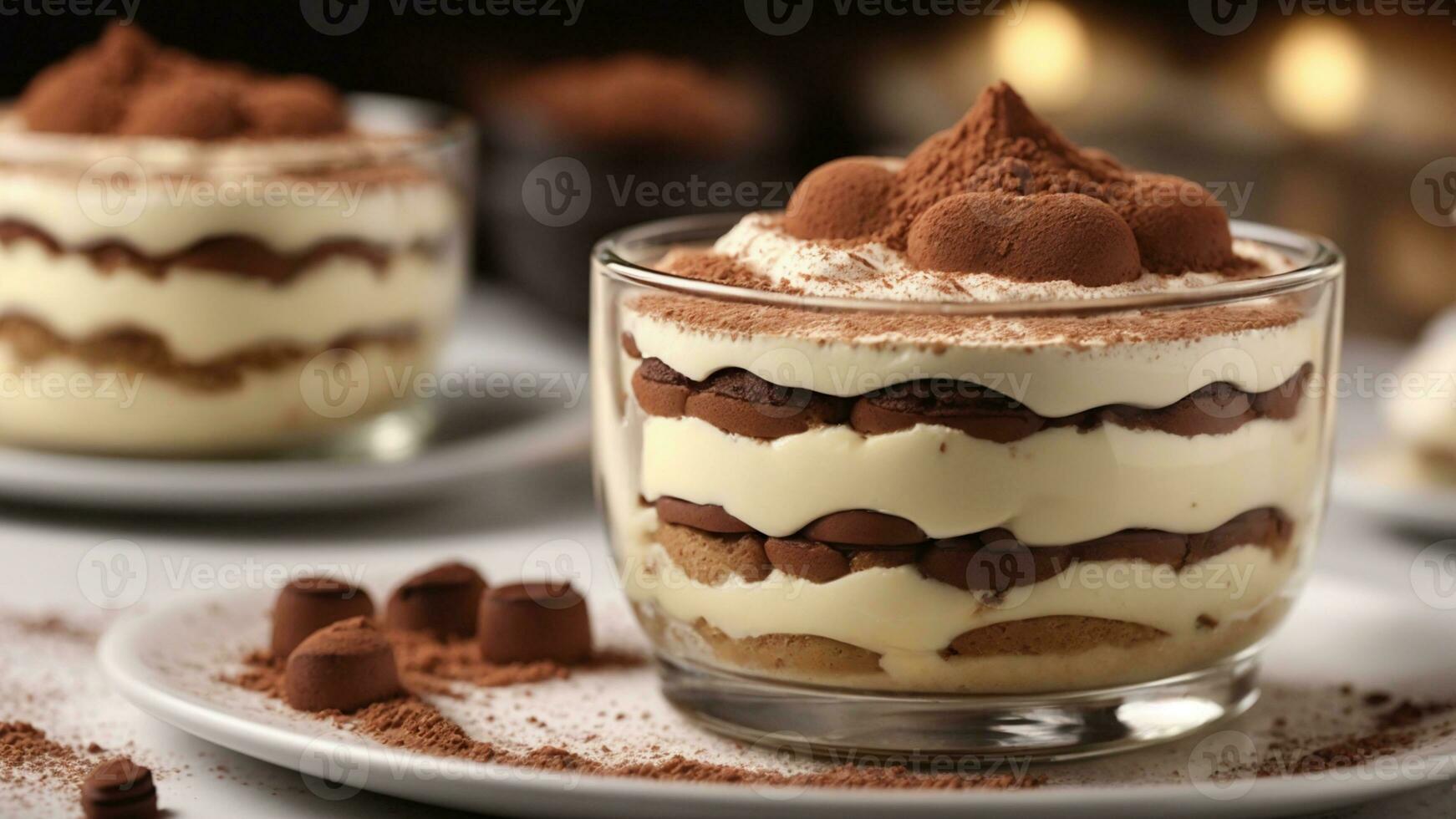 A close-up shot of a freshly prepared tiramisu, focusing on the layers of coffee-soaked ladyfingers AI Generative photo