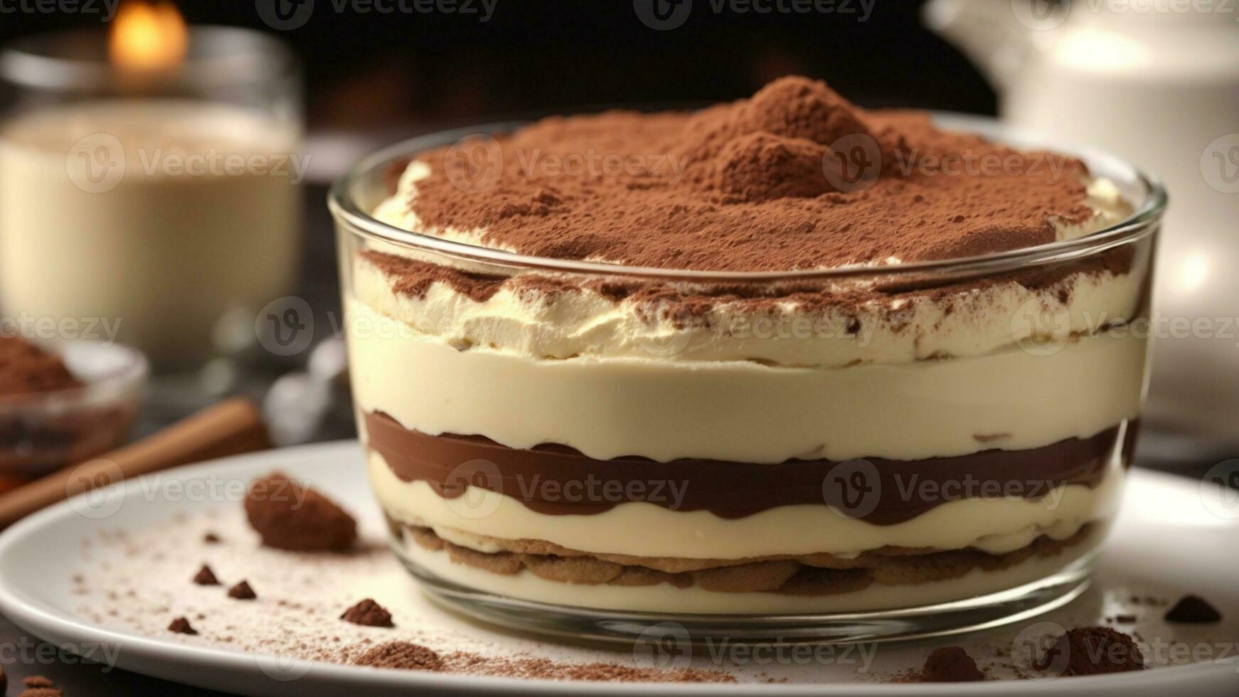 A close-up shot of a freshly prepared tiramisu, focusing on the layers of coffee-soaked ladyfingers AI Generative photo
