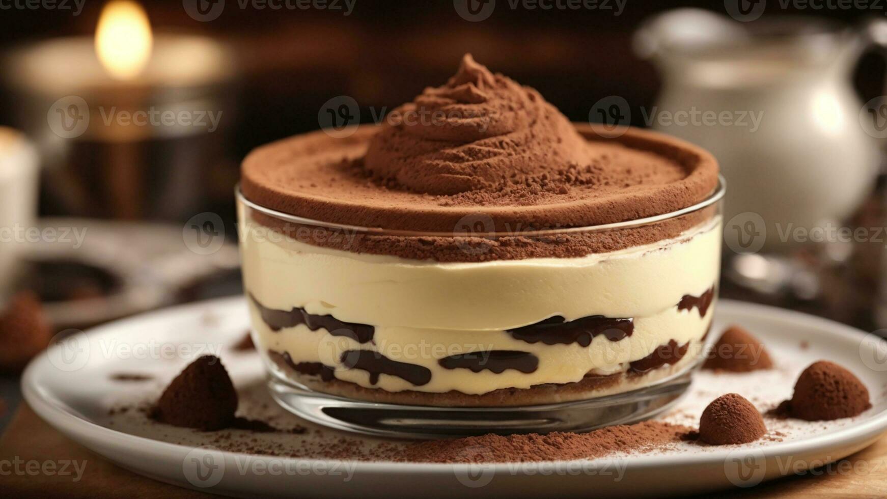 A close-up shot of a freshly prepared tiramisu, focusing on the layers of coffee-soaked ladyfingers AI Generative photo