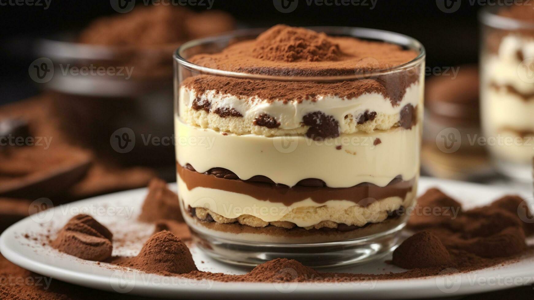 A close-up shot of a freshly prepared tiramisu, focusing on the layers of coffee-soaked ladyfingers AI Generative photo