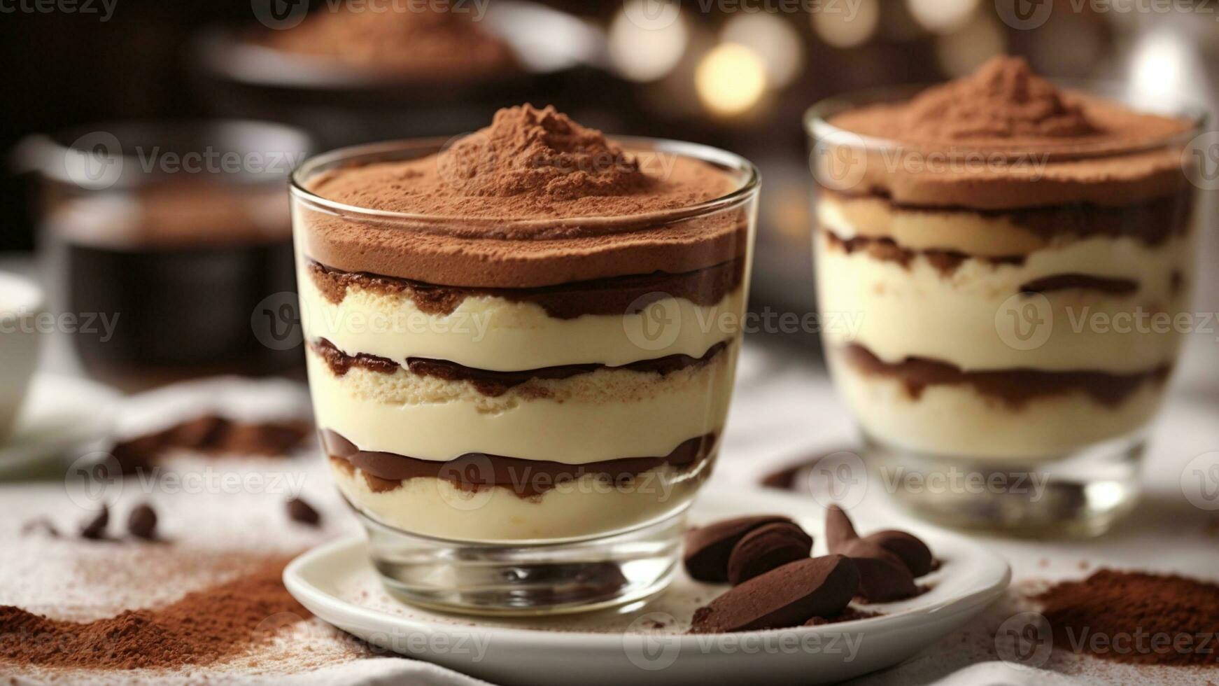 A close-up shot of a freshly prepared tiramisu, focusing on the layers of coffee-soaked ladyfingers AI Generative photo