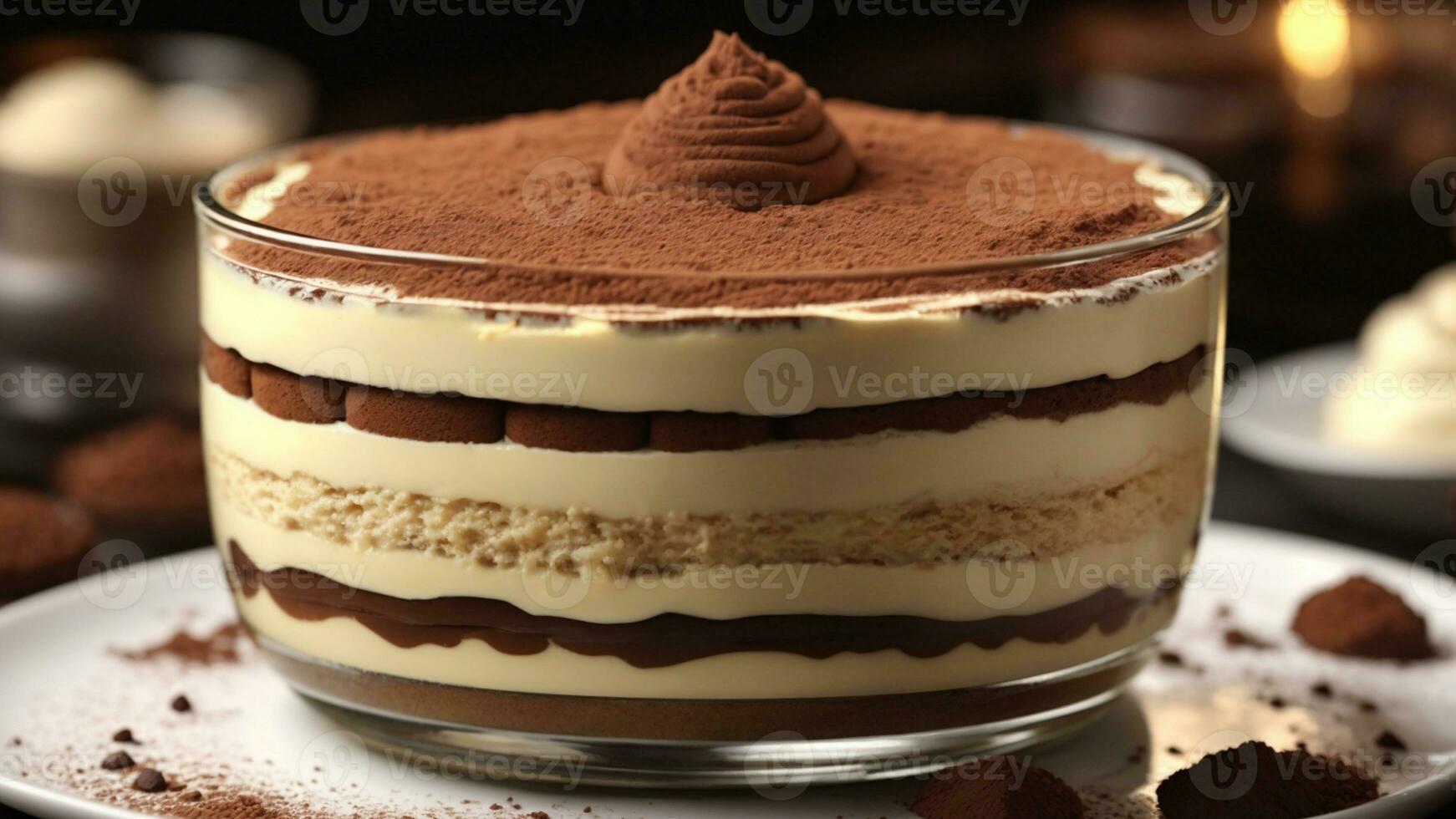 A close-up shot of a freshly prepared tiramisu, focusing on the layers of coffee-soaked ladyfingers AI Generative photo