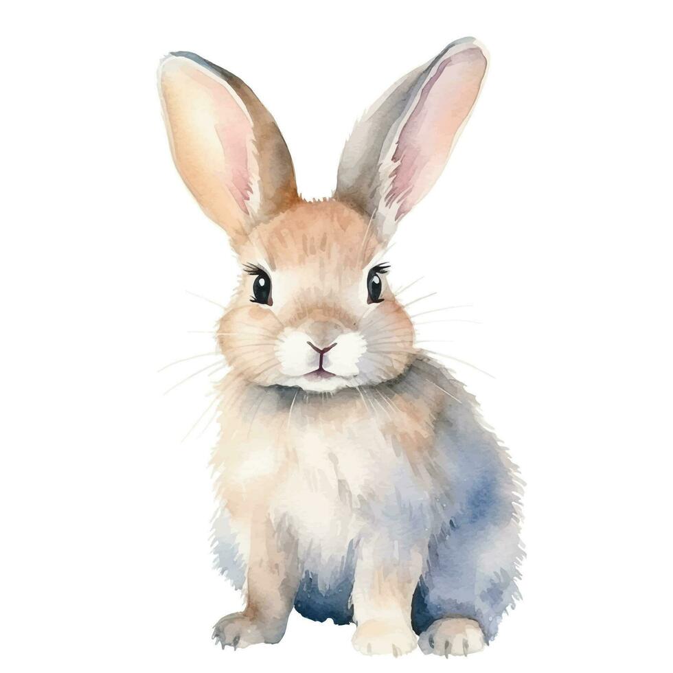 Watercolor bunny. Vector illustration with hand drawn rabbit, easter bunny. Clip art image.