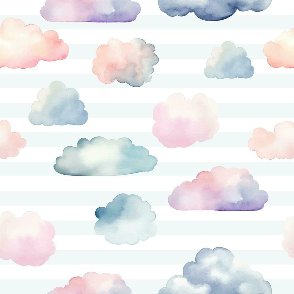 sin costura vistoso nubes modelo. acuarela nubes vector antecedentes en pastel colores