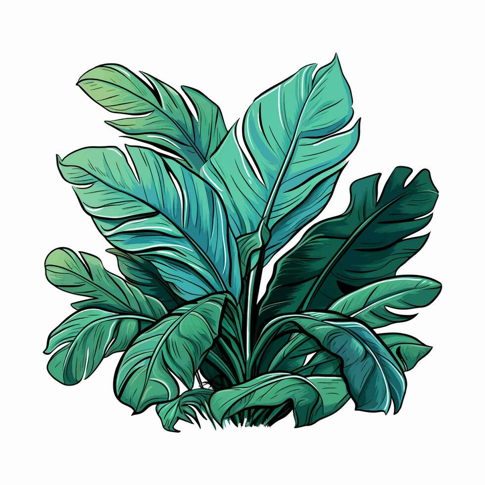 Vector jungle palm leaves. Tropical bush with green leaves. Green foliage, wild floral.