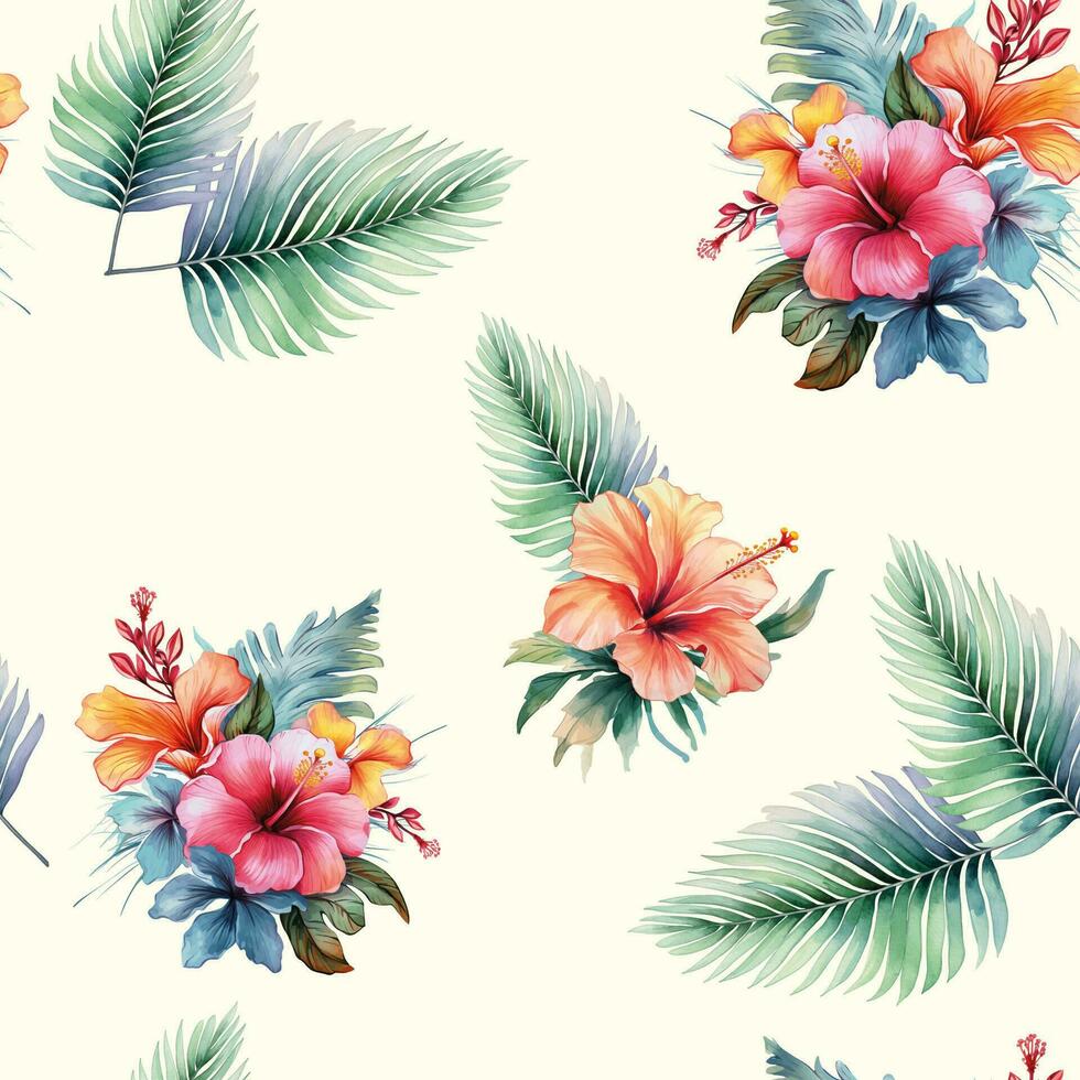 Seamless realistic vector botanical pattern. Watercolor tropical background. Watercolor pattern with exotic flowers