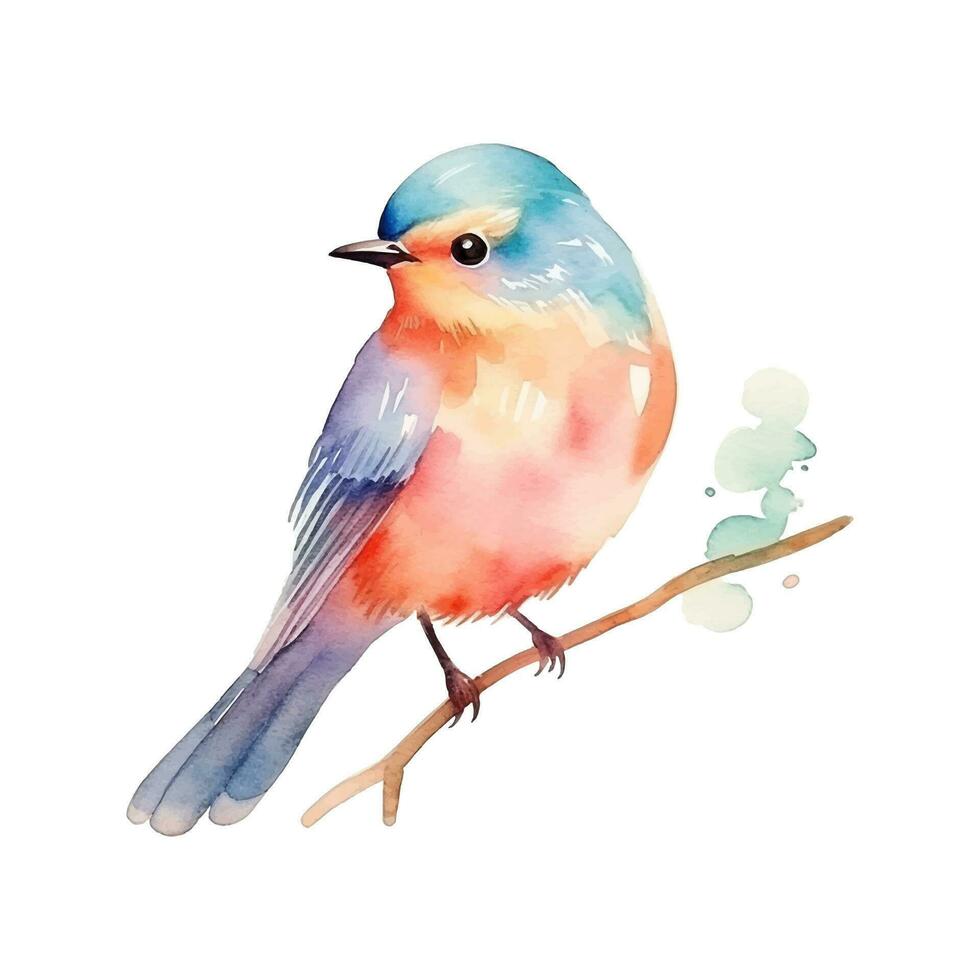 Watercolor exotic bird. Vector illustration with hand drawn birds. Clip art image.