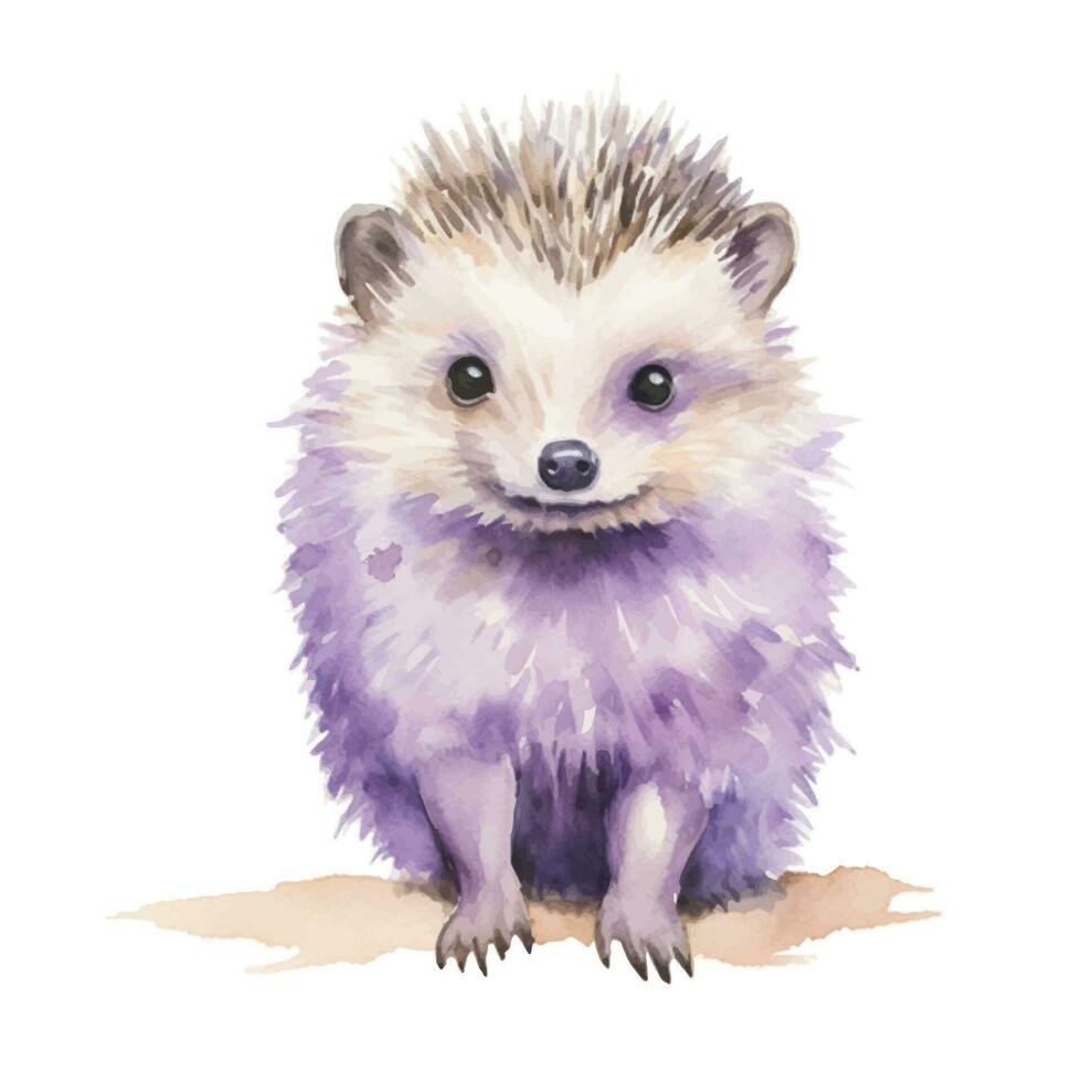 Vector illustration with hand drawn hedgehog. Watercolor hedgehog. Clip art image.