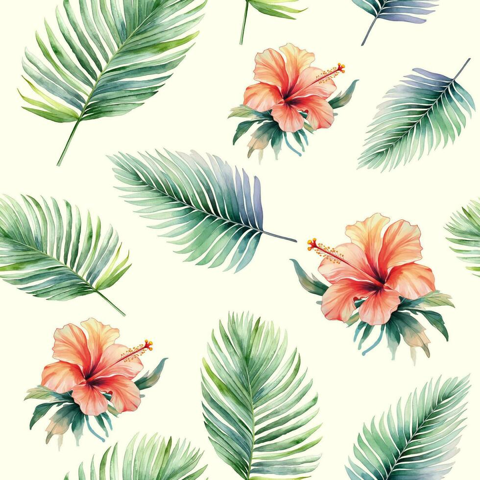 Seamless realistic vector botanical pattern. Watercolor tropical background. Watercolor pattern with exotic flowers