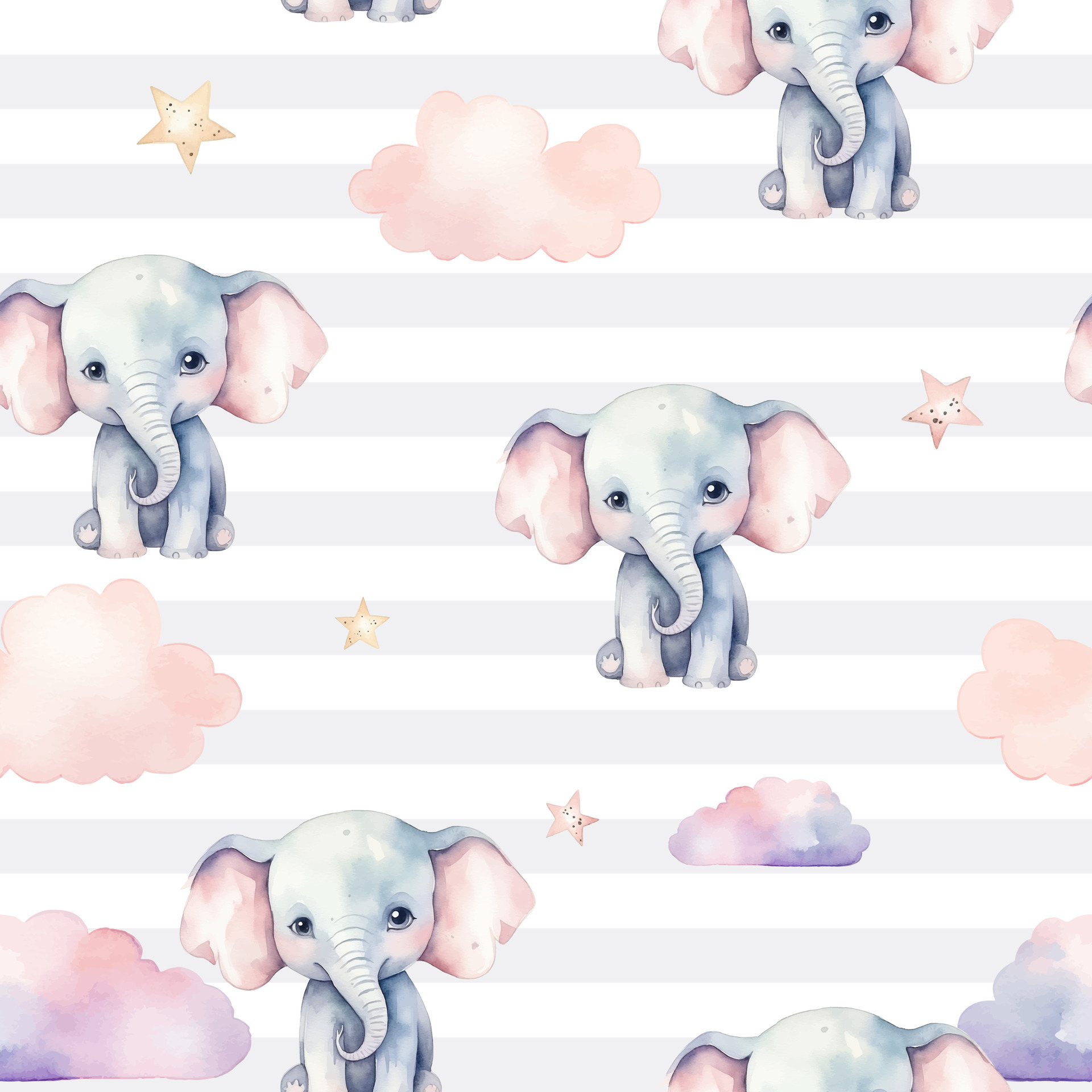Seamless cute elephant animal pattern. Watercolor elephant vector