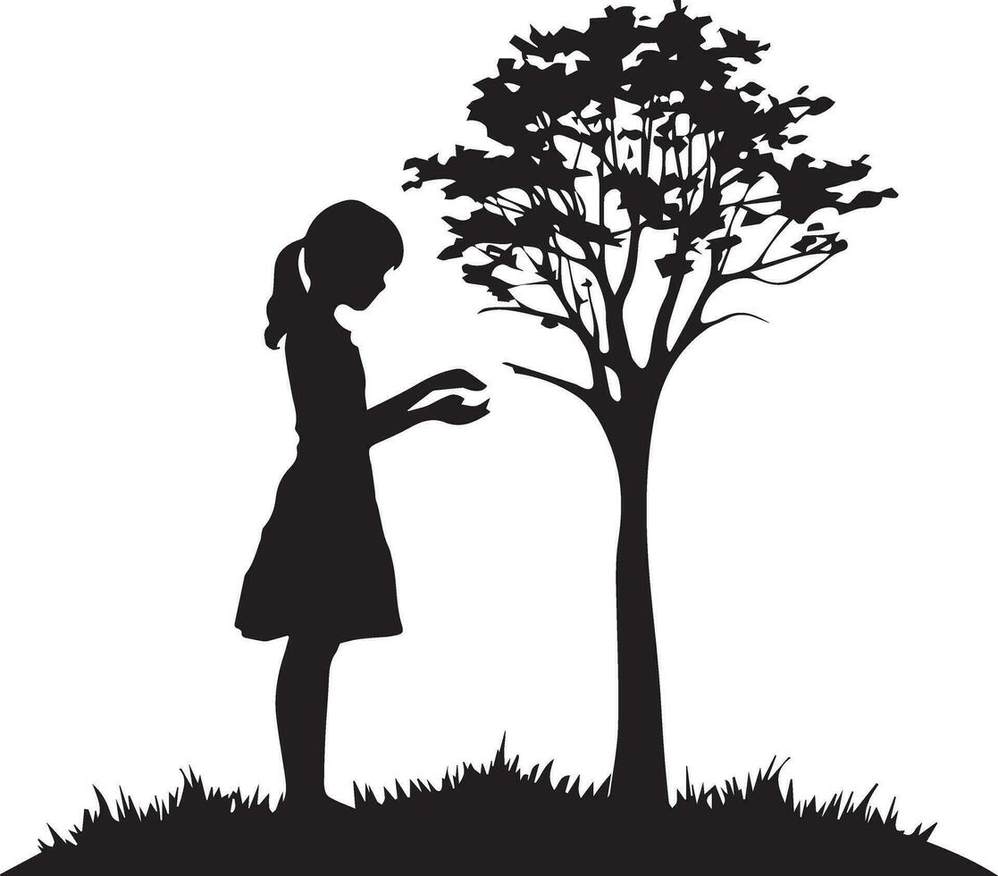 girl planting a tree vector silhouette 2