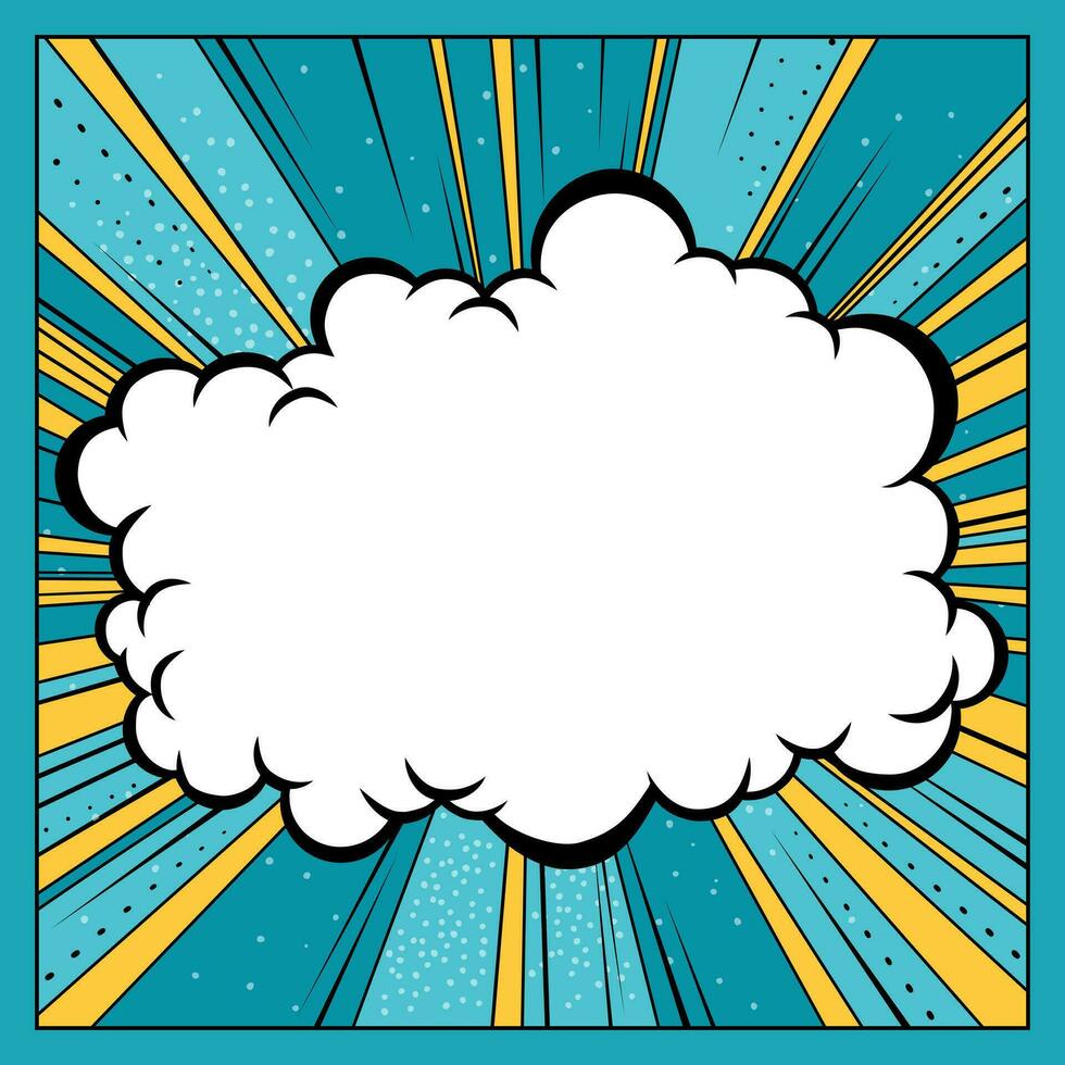 Comics speech bubble for text pop art design. Comic blue background with cloud frame design vector
