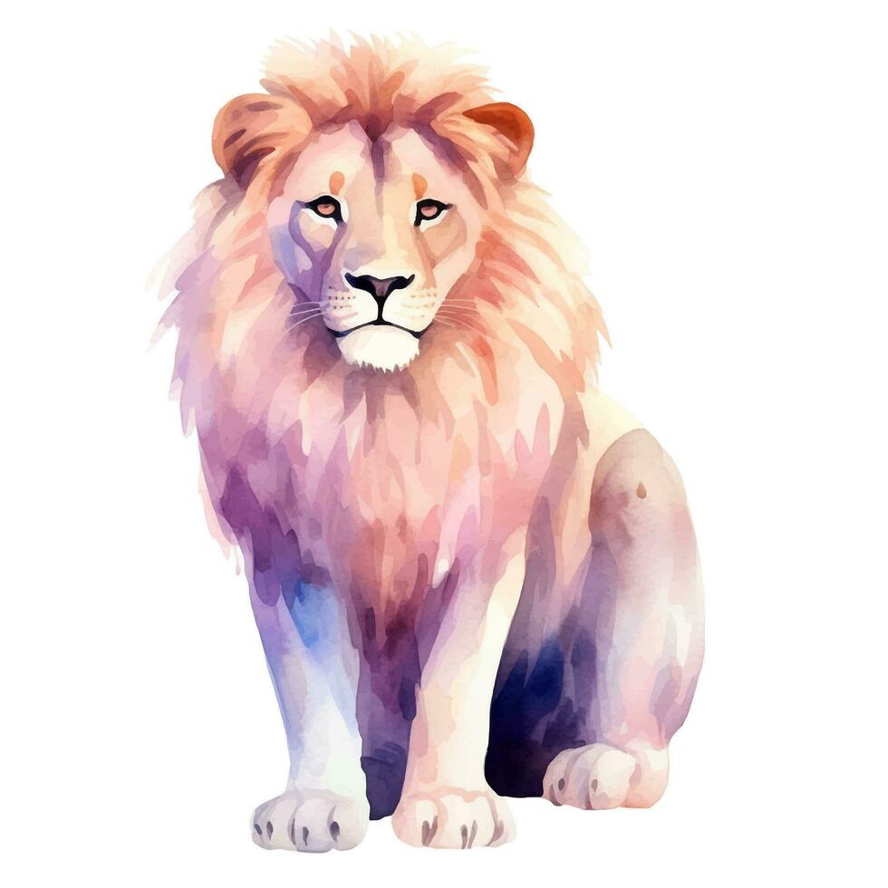 Watercolor lion. Vector illustration with hand drawn lion. Clip art image.