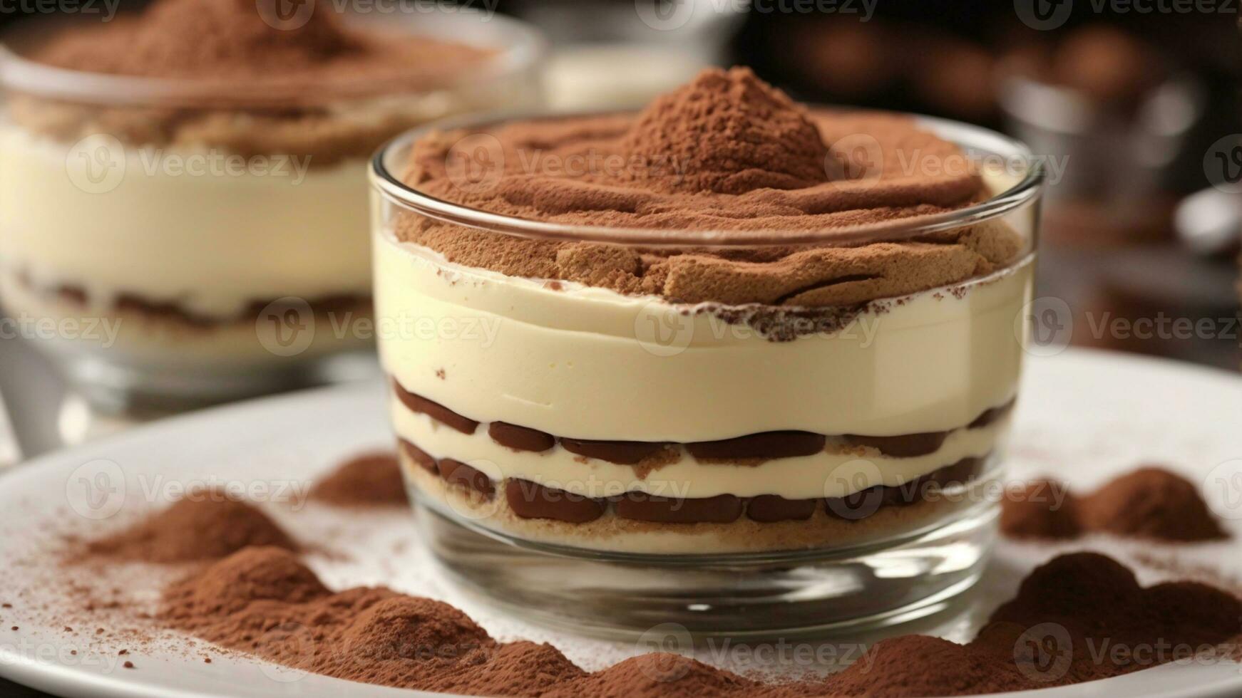 A close-up shot of a freshly prepared tiramisu, focusing on the layers of coffee-soaked ladyfingers AI Generative photo