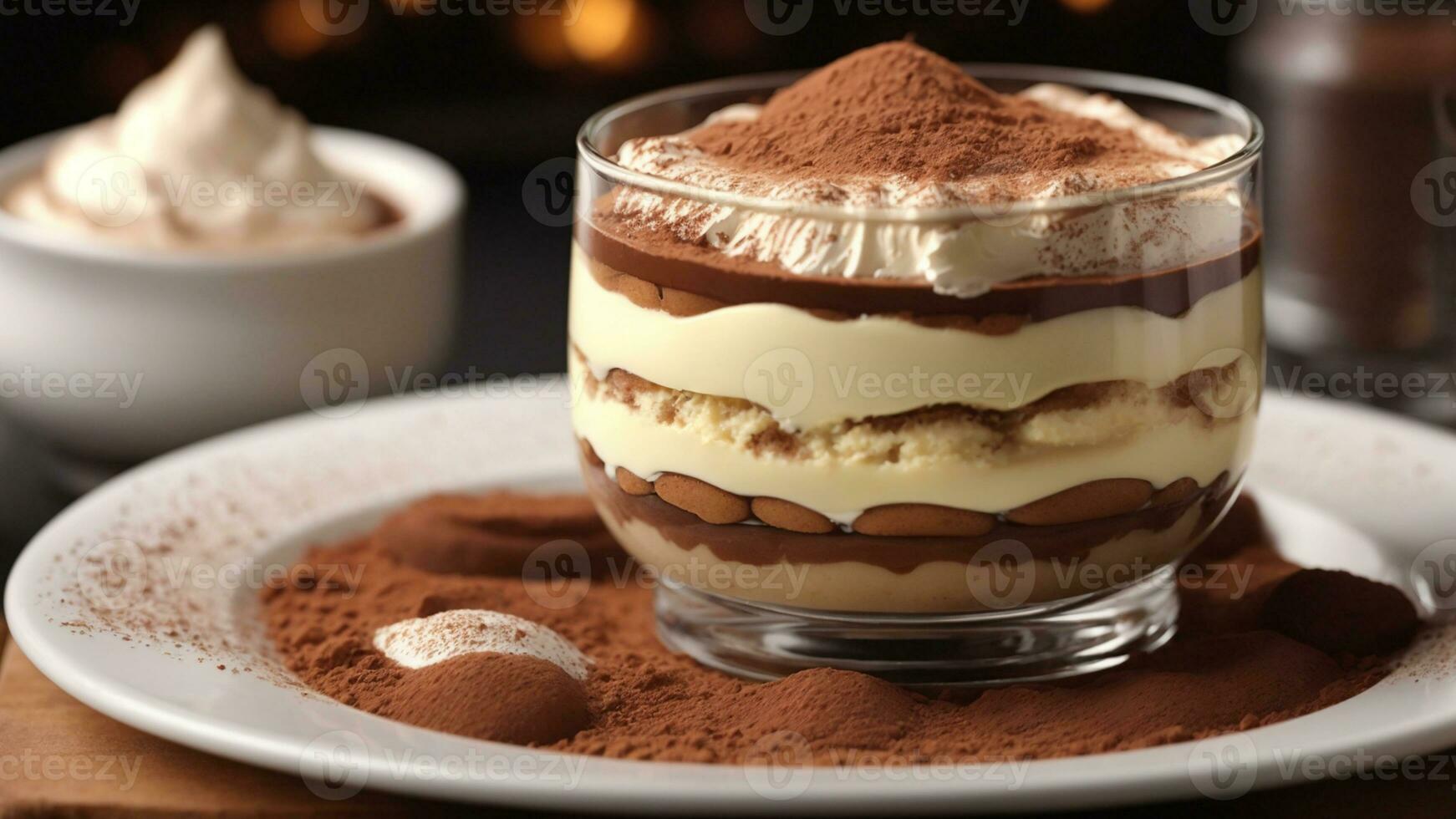 A close-up shot of a freshly prepared tiramisu, focusing on the layers of coffee-soaked ladyfingers AI Generative photo