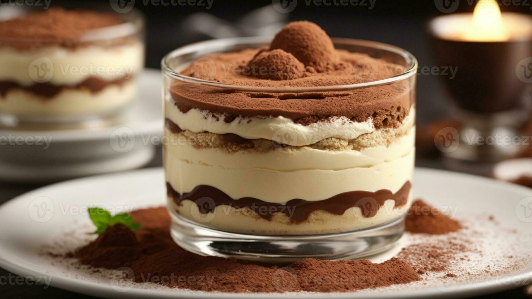 A close-up shot of a freshly prepared tiramisu, focusing on the layers of coffee-soaked ladyfingers AI Generative photo