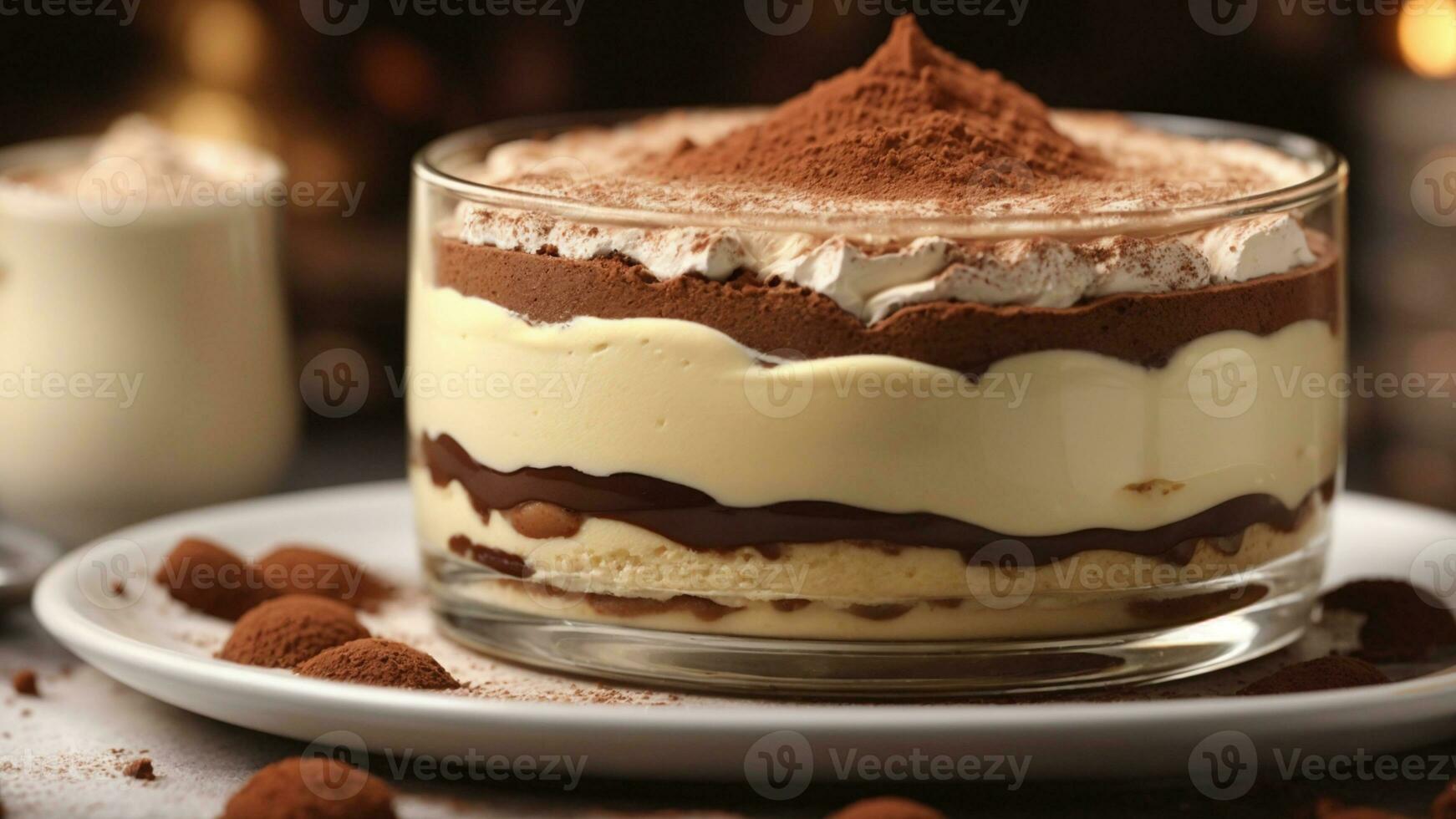 A close-up shot of a freshly prepared tiramisu, focusing on the layers of coffee-soaked ladyfingers AI Generative photo
