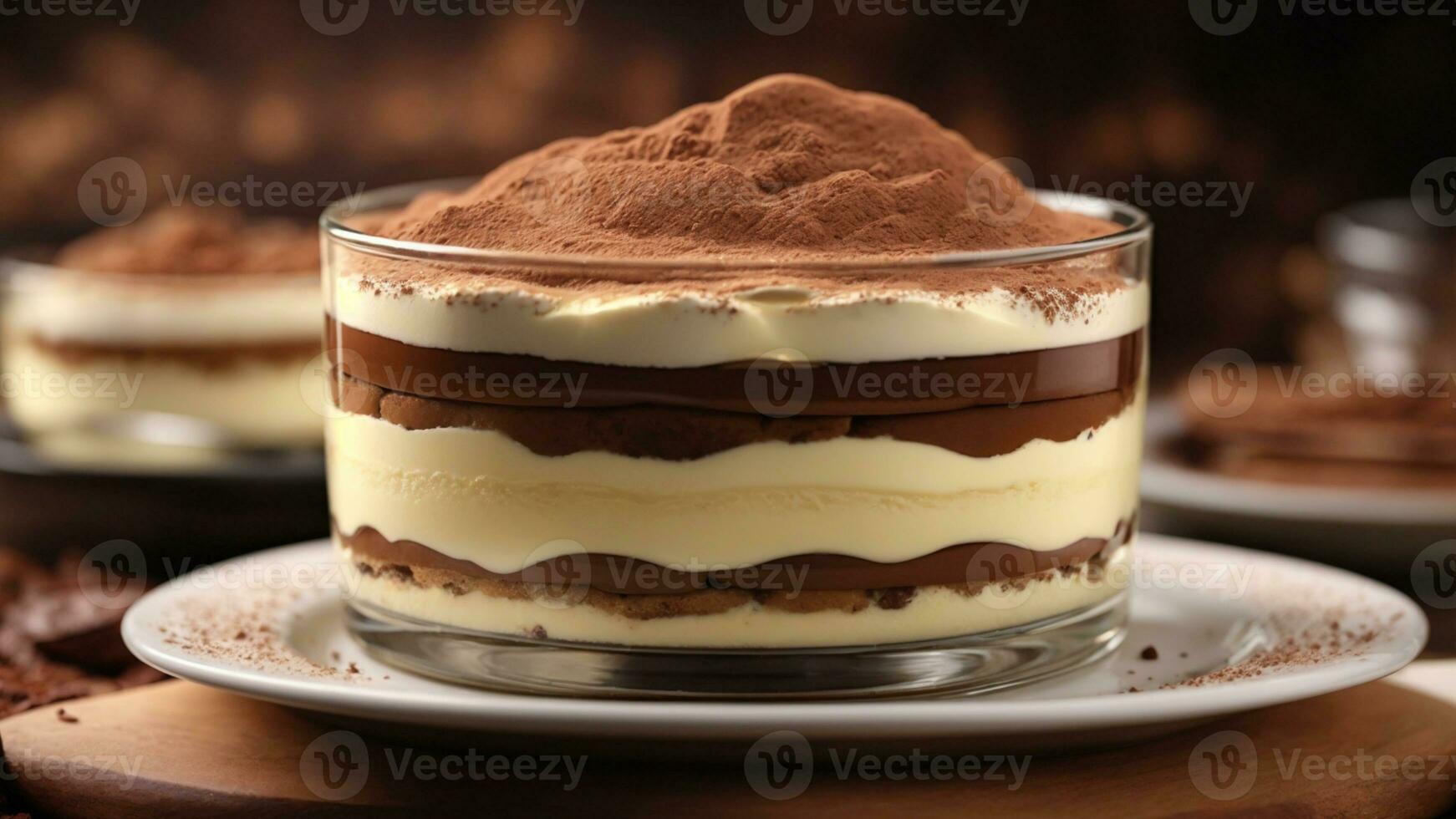A close-up shot of a freshly prepared tiramisu, focusing on the layers of coffee-soaked ladyfingers AI Generative photo
