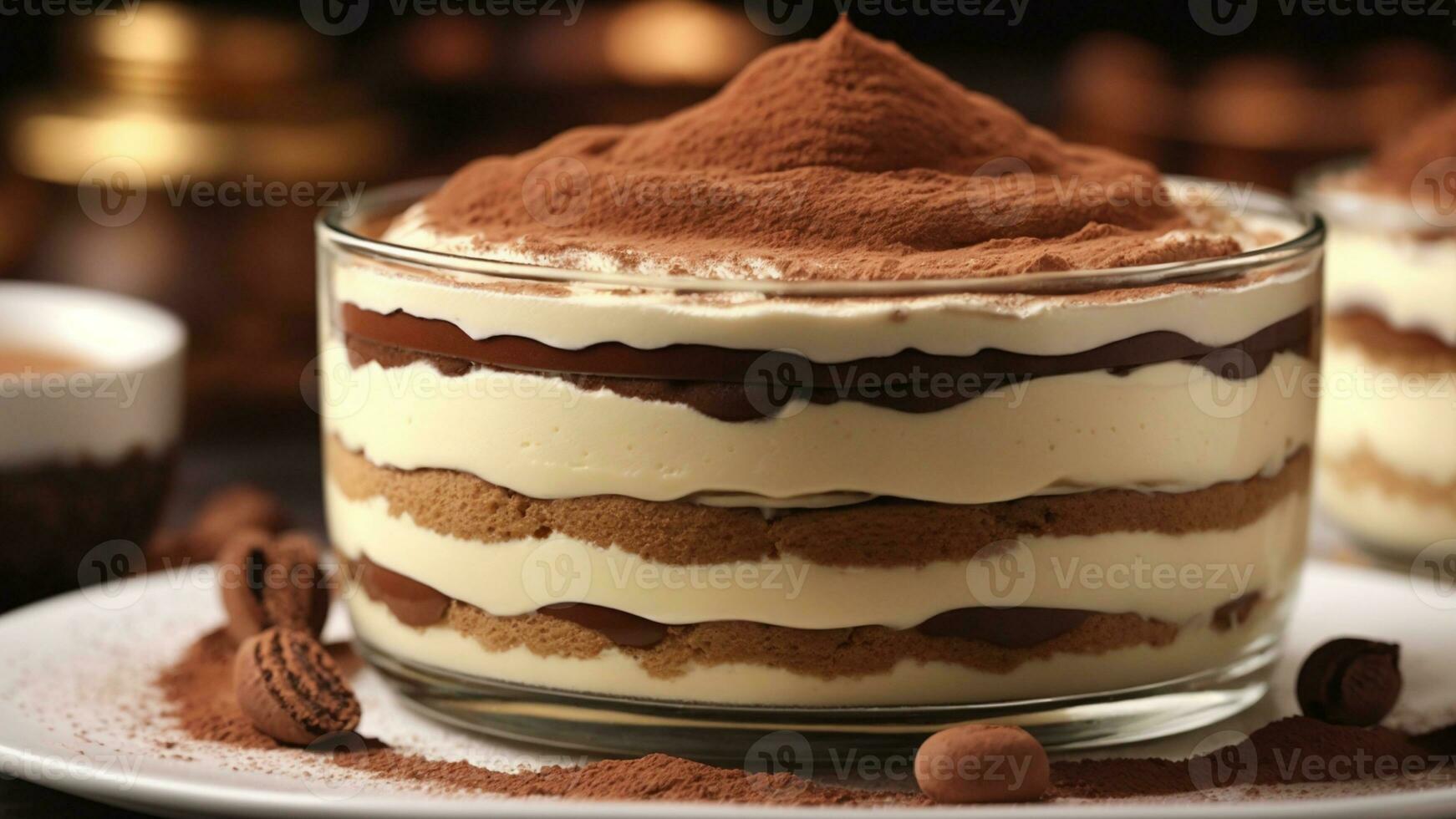 A close-up shot of a freshly prepared tiramisu, focusing on the layers of coffee-soaked ladyfingers AI Generative photo