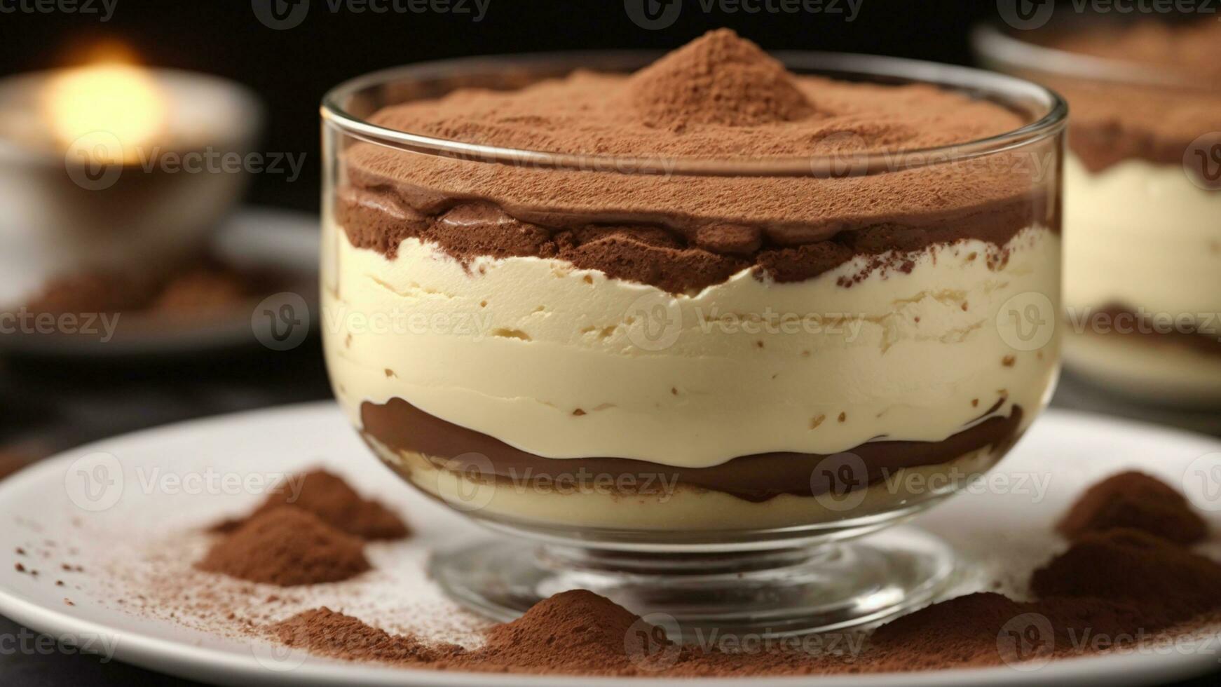 A close-up shot of a freshly prepared tiramisu, focusing on the layers of coffee-soaked ladyfingers AI Generative photo