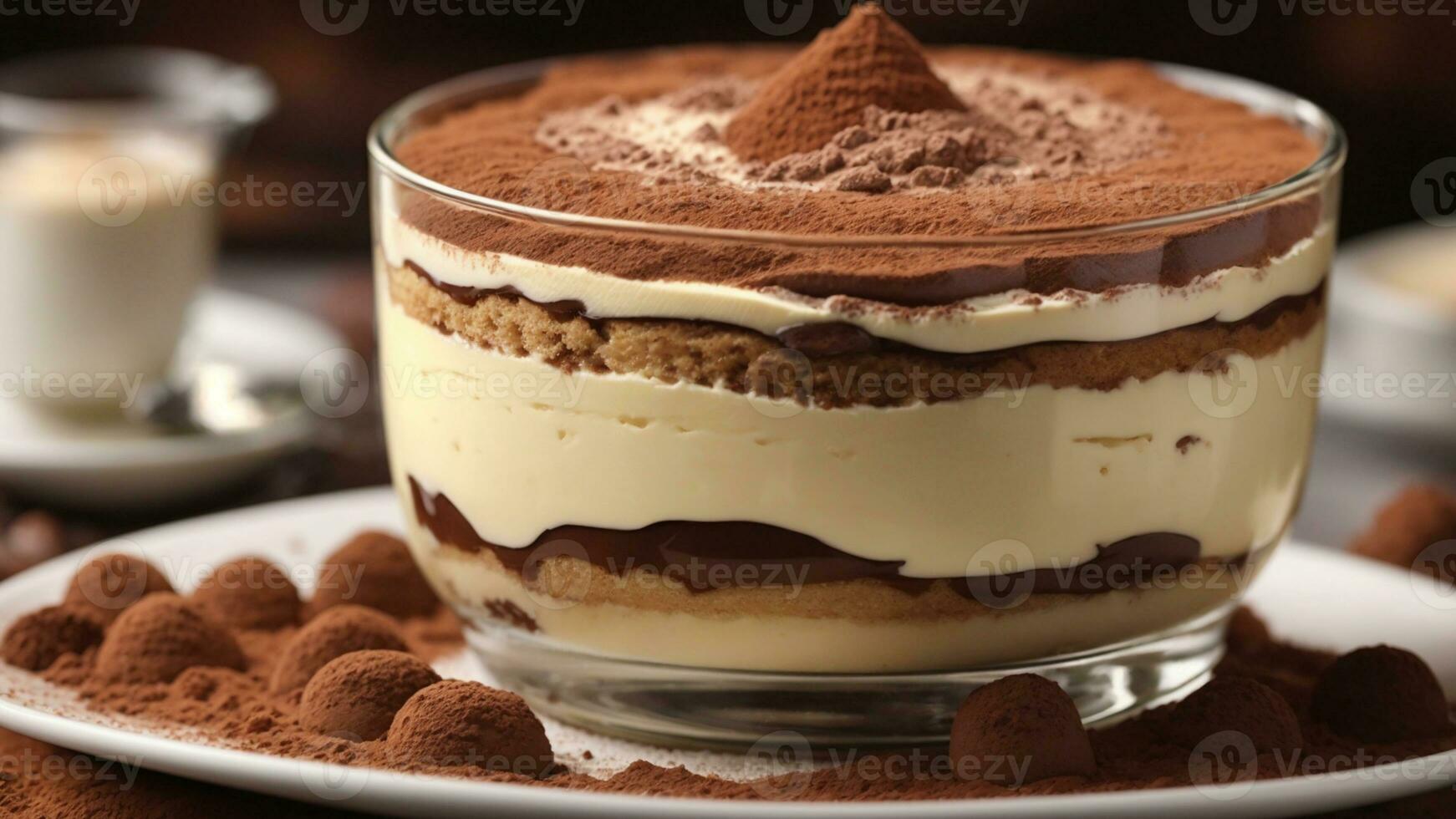 A close-up shot of a freshly prepared tiramisu, focusing on the layers of coffee-soaked ladyfingers AI Generative photo