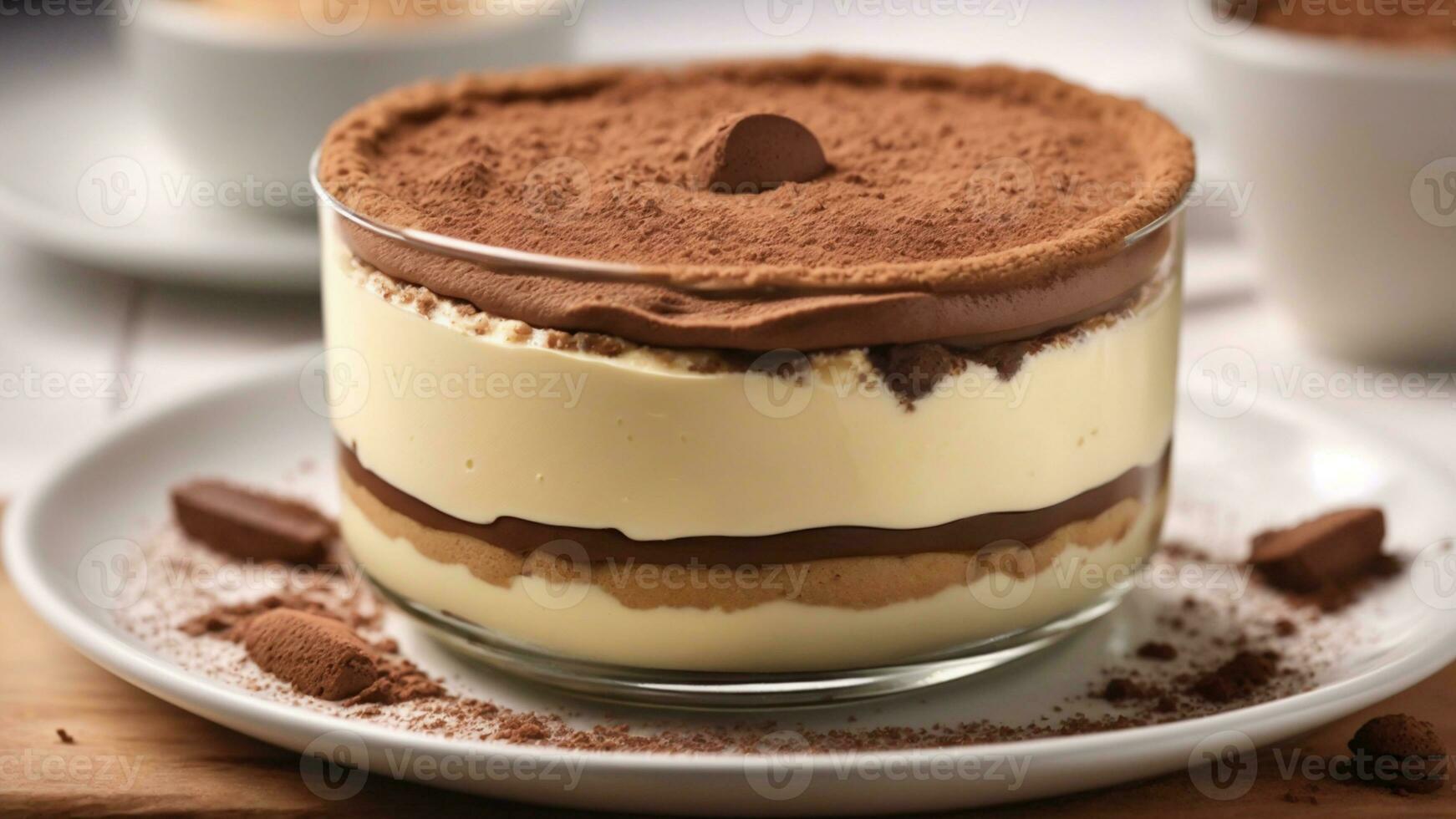 A close-up shot of a freshly prepared tiramisu, focusing on the layers of coffee-soaked ladyfingers AI Generative photo