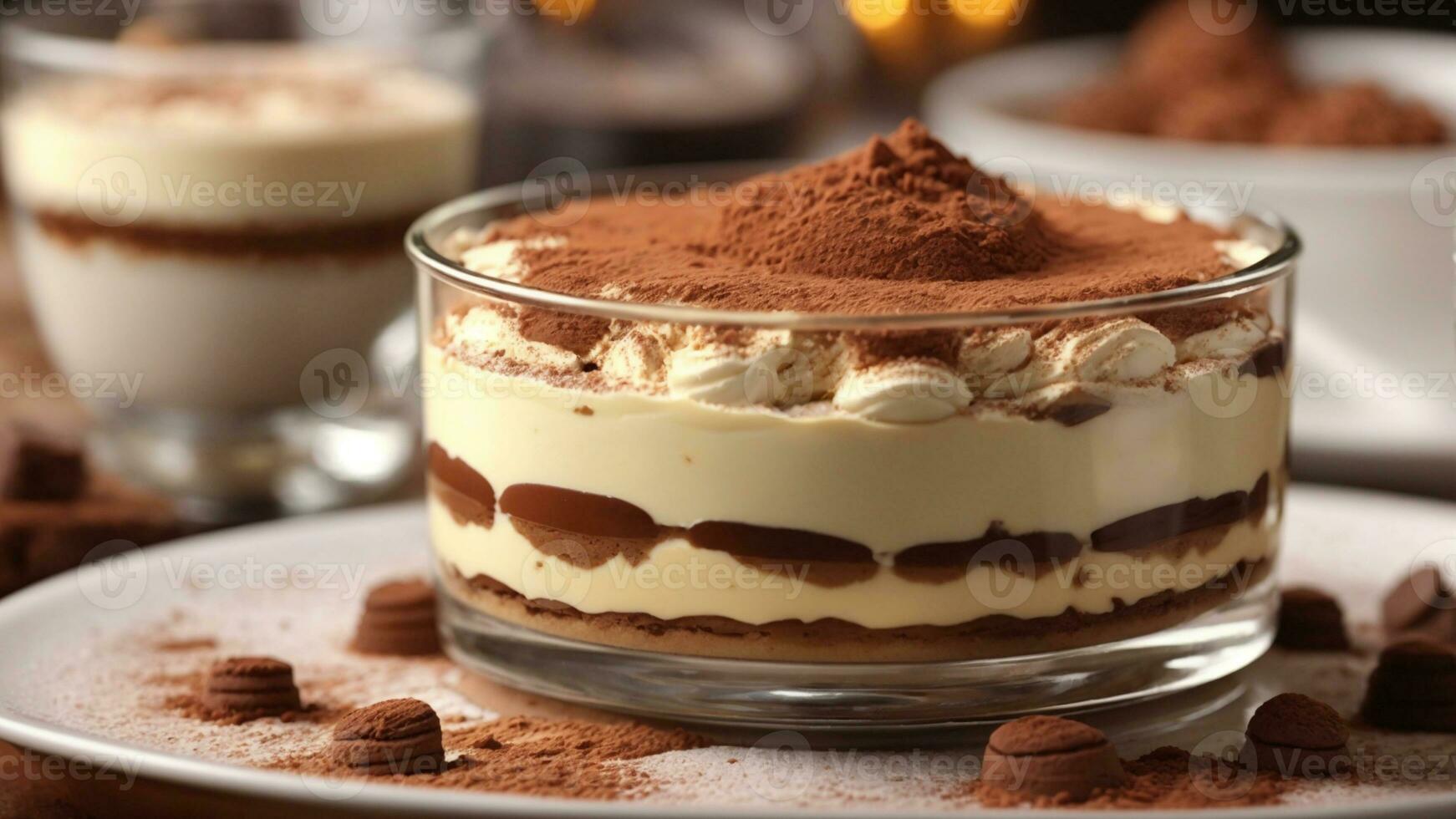 A close-up shot of a freshly prepared tiramisu, focusing on the layers of coffee-soaked ladyfingers AI Generative photo