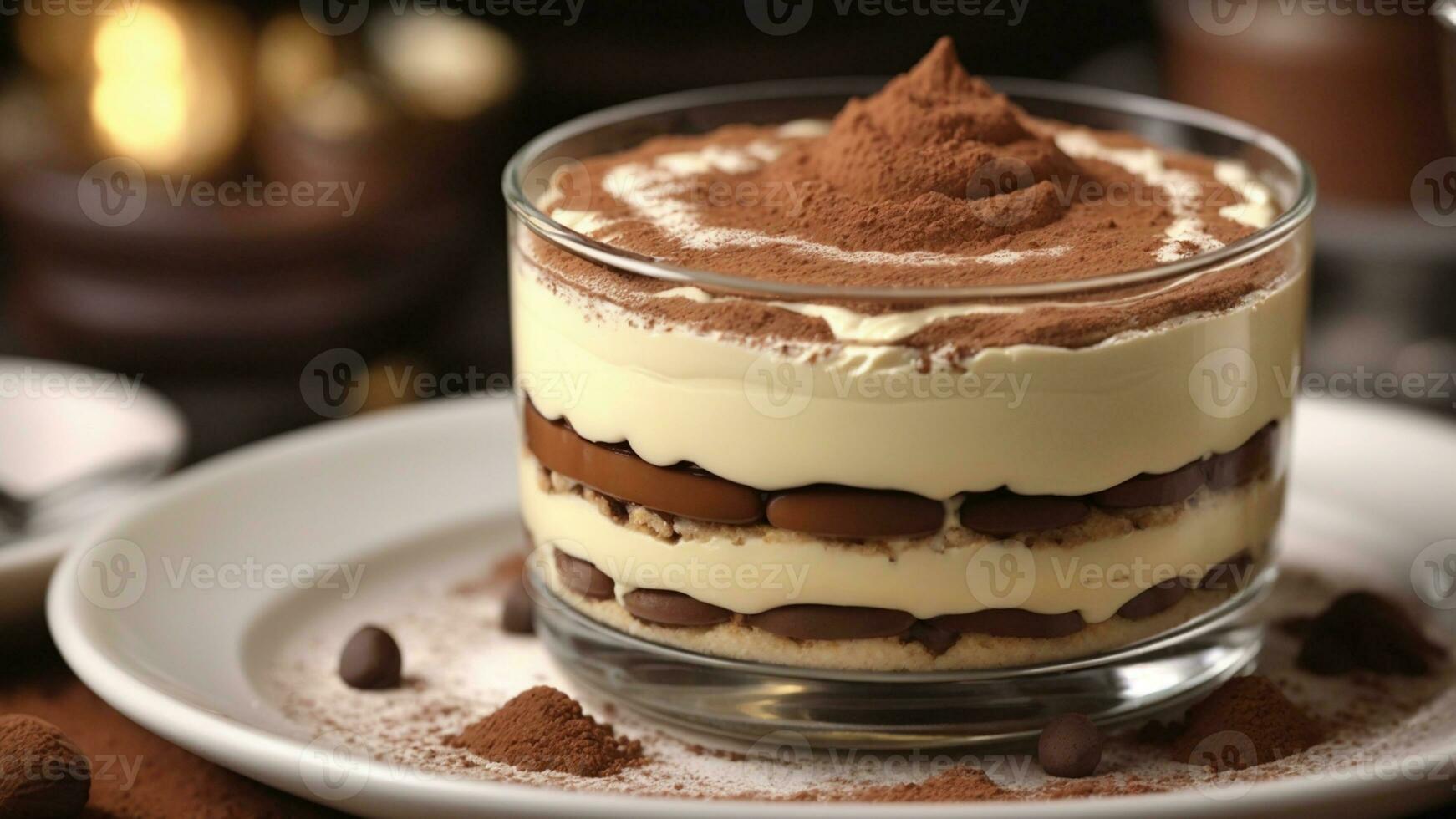 A close-up shot of a freshly prepared tiramisu, focusing on the layers of coffee-soaked ladyfingers AI Generative photo