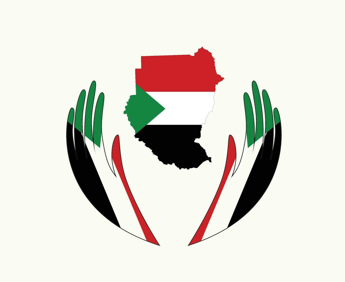 Sudan Flag Map Emblem With Hands Symbol Middle East country Abstract Design Vector illustration