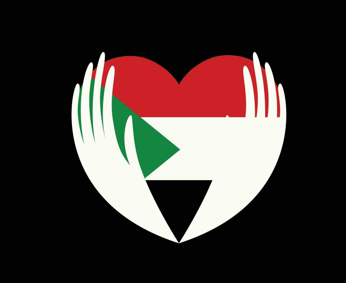 Sudan Flag Heart With Hands Middle East country Icon Vector Illustration Abstract Design Element