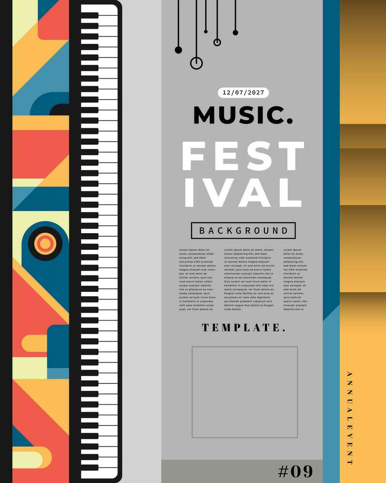 Music festival event poster with keyboard design. Colorful geometric keyboard. Decorative music concert banner background. vector