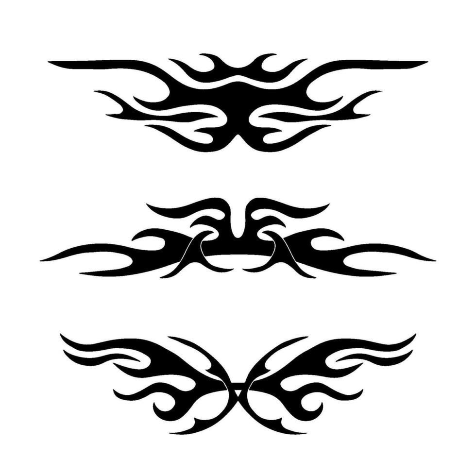 Y2k Neo tribal shapes set in black on white. Abstract ethnic shapes in gothic style. 90s vintage cyber elements for tattoo design. Vector illustration
