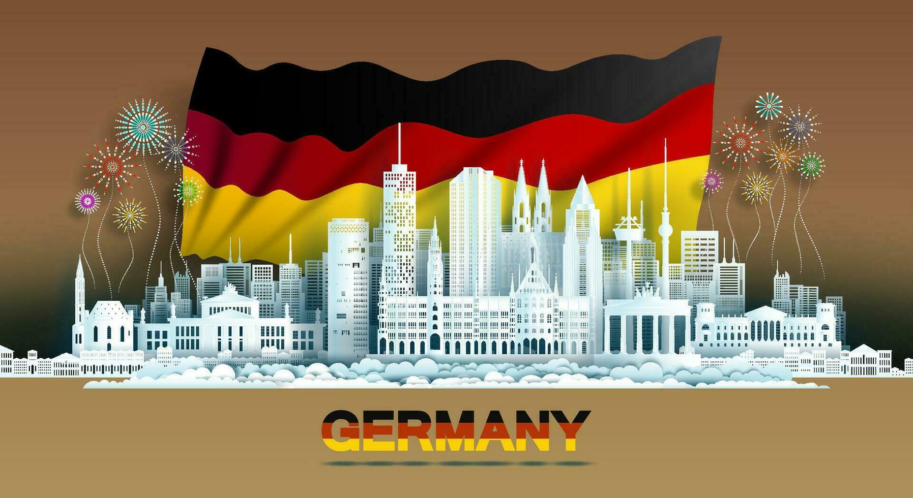 Anniversary celebration independence Germany day and travel landmarks Berlin city. vector