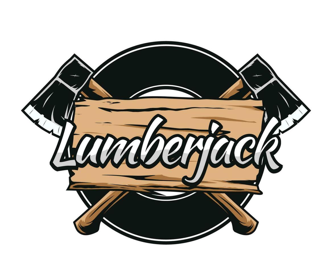 Lumberjack logo template with axe illustration vector