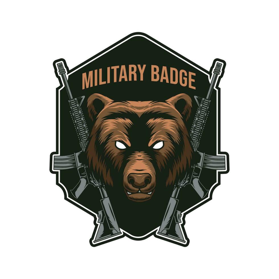 militar emblema con oso mascota diseño vector