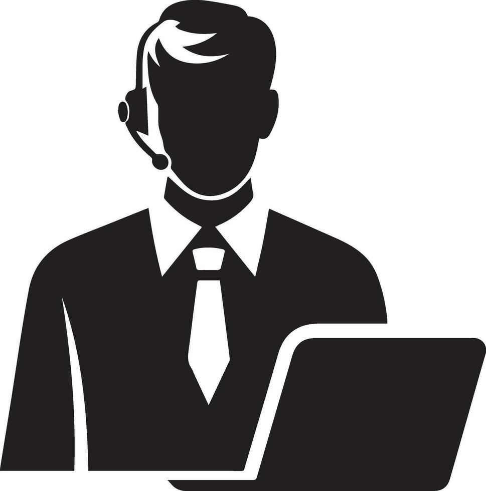 call center operator with headset black color silhouette vector