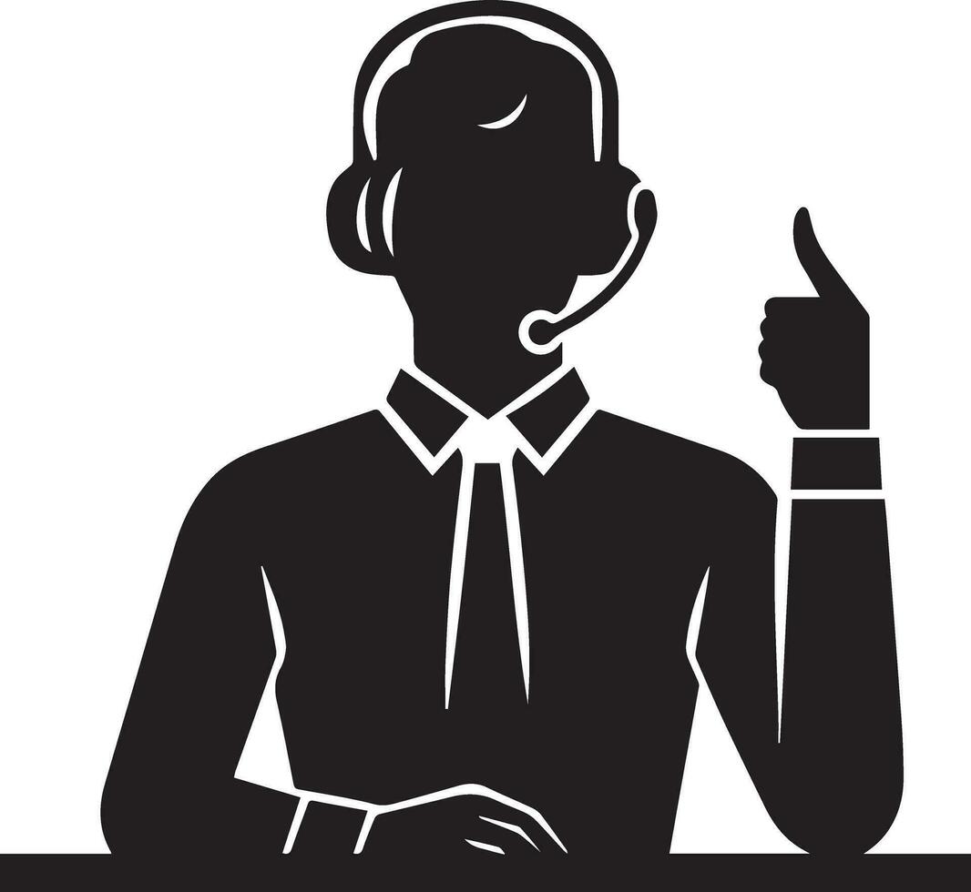 call center operator with headset black color silhouette vector