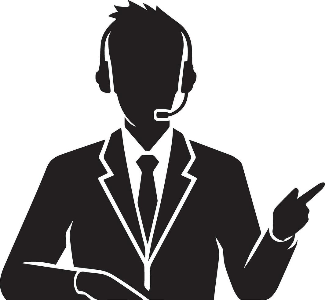 call center operator with headset black color silhouette vector