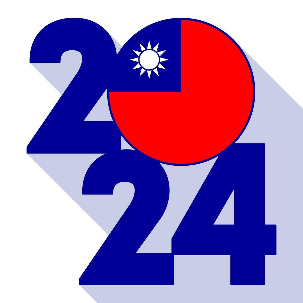 Happy New Year 2024, long shadow banner with Taiwan flag inside. Vector illustration.